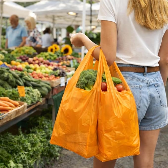 ASSUREPAK Easy Open - 1000 Bags - Colored Unprinted HDPE T-Shirt Bags - 1/6 BBL 11.5"X6"X21" - 13 microns - Orange - Perfect for Groceries, Shopping and Retail Stores LOOP-ORANGE-EO