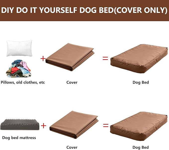 Dalema Dog Bed Cover,Waterproof Tough Plastic DIY Pet Bed Cover,Non Stick Hair Easy to Clean Rectangular Fillable Dog Bed Covers with Zipper(Brown,53" L x 36" W x 4" Th,Cover Only)