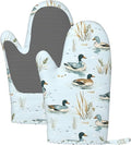 Oven Mitts 2 Pack, Silicone Kitchen Gloves, Heat Resistant with Non-Slip Grip and Soft Quilted Cotton Lining for Cooking Barbecue Backing (Ducks Swimming)