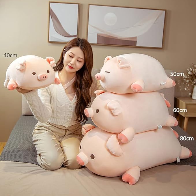 lannery Pig Stuffed Animal Hugging Pillow, Soft Fat Pig Plush Toy Gifts for Kids, Valentine, Christmas (Sleeping Eyes, 15.7")