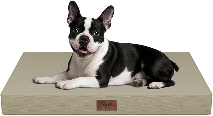 Tail Stories Outdoor Dog Bed for Small Dogs, Waterproof Dog Crate Bed for Medium Dogs Cats, Orthopedic Egg Crate Foam Pet Bed with Washable Removable Oxford Cover, Khaki