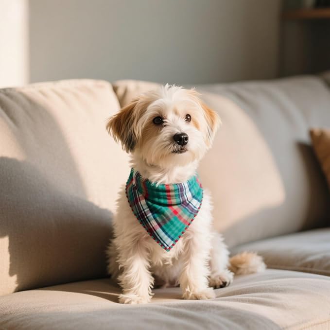 Pemilosci Double Layers Two Tones Dog Cotton Square Bandana Bibs Scarf Kerchief for Small Medium Dogs Boy or Girl - DCB20 G&R