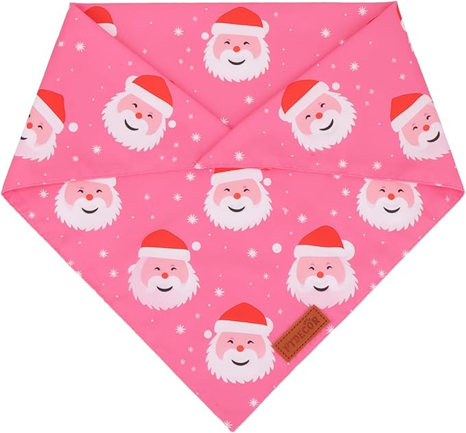 PTDECOR Christmas Dog Bandana,Xmas Pink Scarf Santa Deer Reversible Holiday Dog Scarf, Female Christmas Bandanas for Large and Extra Large Dogs Pets (X-Large)