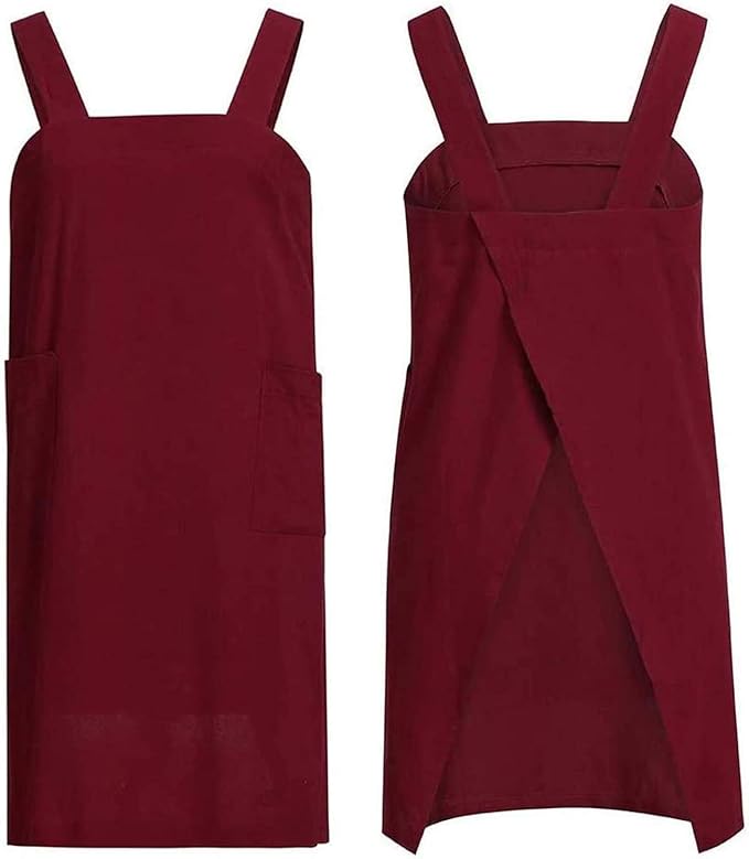 Women's Practical Cross Back Pinafore Apron with Large Pockets Home Kitchen,Restaurant,Coffee house,Cooking Gardening Works