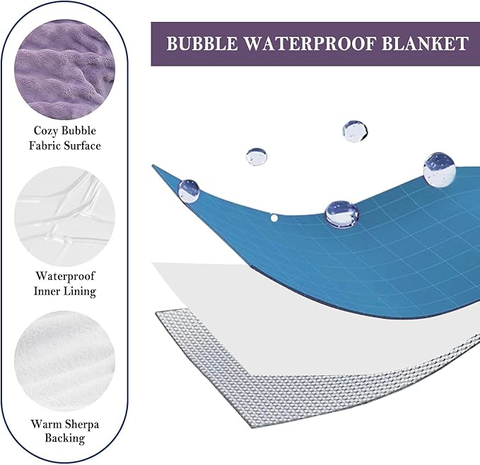Yaning Waterproof Blanket for Bed Couch Sofa Car, Soft Leakproof Dog Blanket with 3D Bubble Pattern, Reversible Water Proof Pet Blankets for Dogs Cats Puppies (50"x60", Dusty Purple)