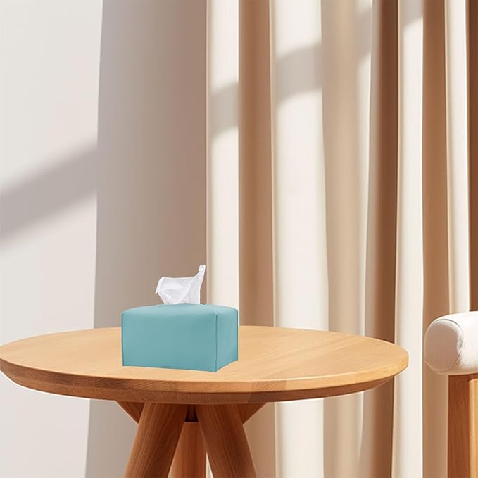 Hapforever 1PC Extra Large Rectangle Tissue Box Cover, PU Leather Rectangular Tissue Box Holder with Bottom Belt Plus Size Tissue Box Organizer for Bathroom/Car/Hotel/Office (9.5’’x5’’x5’’, Blue)