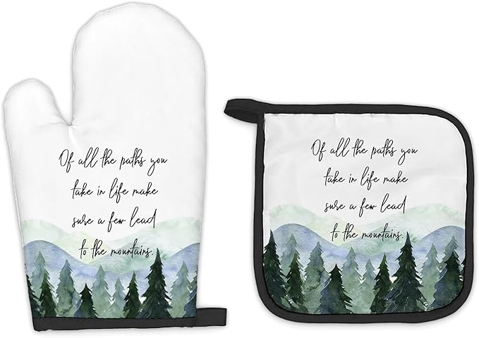 Rustic Mountain Cabin Decor Oven Mitts and Pot Holders Sets, Forest Camper Gifts Kitchen Accessories Sets, of All The Paths You Take in Life Heat Resistant Oven Glove Potholders for Kitchen