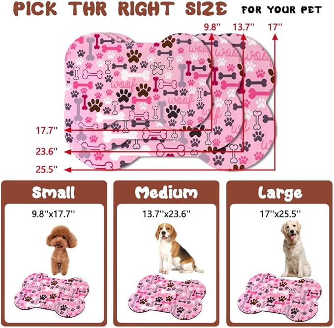 Dog Food Mats for Floors Waterproof, Pet Feeding Absorbent Water Bowl Mat Cat Placemats Pink Bone Shape 25.5 * 17 inch