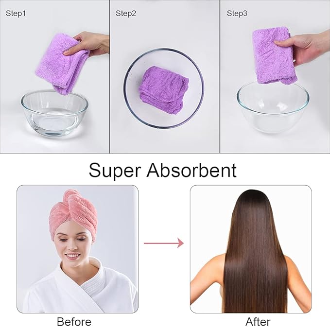 URAQT Microfiber Hair Towel Wrap for Woman, 3 Pack Hair Turbans for Wet Hair, Quick Dry Hair Turban for Drying Curly Long Thick Hair