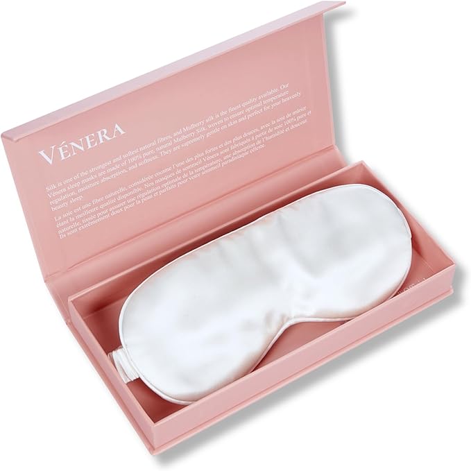 Vénera Silk Sleep Mask - 100% Pure 22 Momme Mulberry Silk Eye Sleeping Mask for Women and Men - Blackout Eye Mask for Sleeping (White)