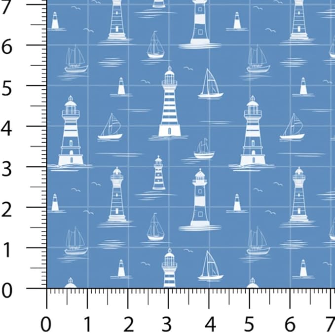Nautical Patchwork Fabric Panel 100x155 cm – 100% Cotton Satin, 6 Coordinated Marine Prints on One Continuous Sheet for Quilting, Sewing & DIY Crafts (Maritime Style, 6pcs 50x50cm)
