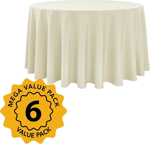 6-Pack Ivory Round Tablecloths, 120 Inches, Stain-Resistant Polyester for 5-6 Ft Round Tables - Washable Table Covers for Weddings, Banquets, Birthday Parties, Events