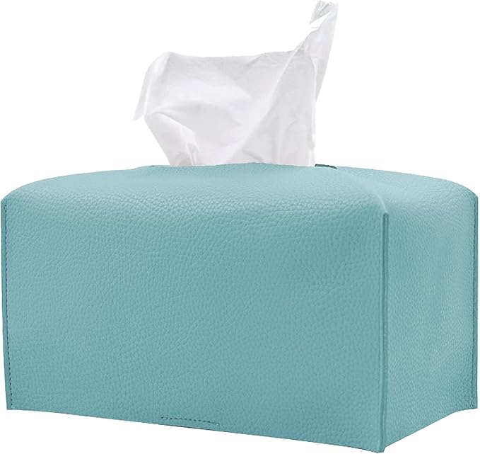 Hapforever 1PC Extra Large Rectangle Tissue Box Cover, PU Leather Rectangular Tissue Box Holder with Bottom Belt Plus Size Tissue Box Organizer for Bathroom/Car/Hotel/Office (9.5’’x5’’x5’’, Blue)