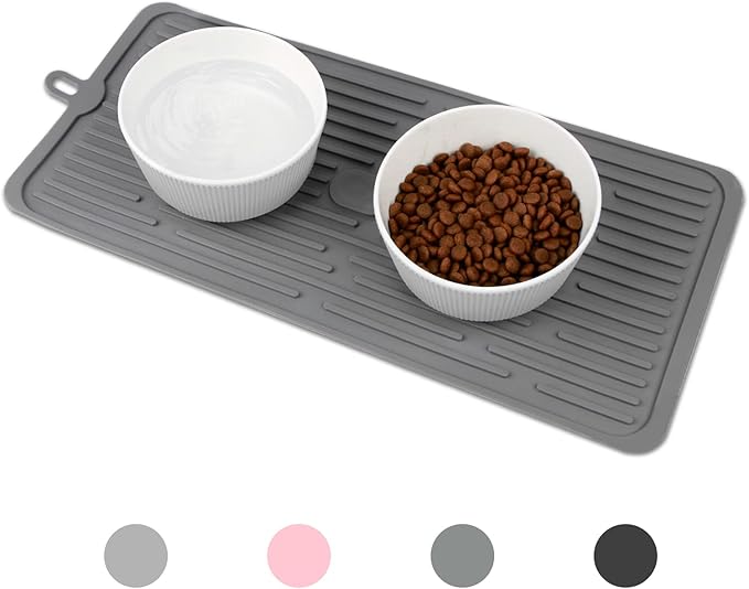 Dahaiwua Pet Food Mat,Mat for Prevent Food and Water Overflow,Portable and Foldable Mat,Suitable for Medium and Small Pet Pet Placemat for Dog and Cat（Dark Grey）