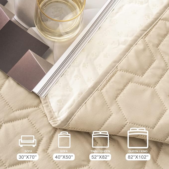 Tcksstex Waterproof and Non-Slip Dog Bed Cover and Pet Blanket Sofa Pet Bed Mat ，car Incontinence Mattress Protectors Furniture Couch Cover for Most Cats Dogs, Pets（40x50-Beige）