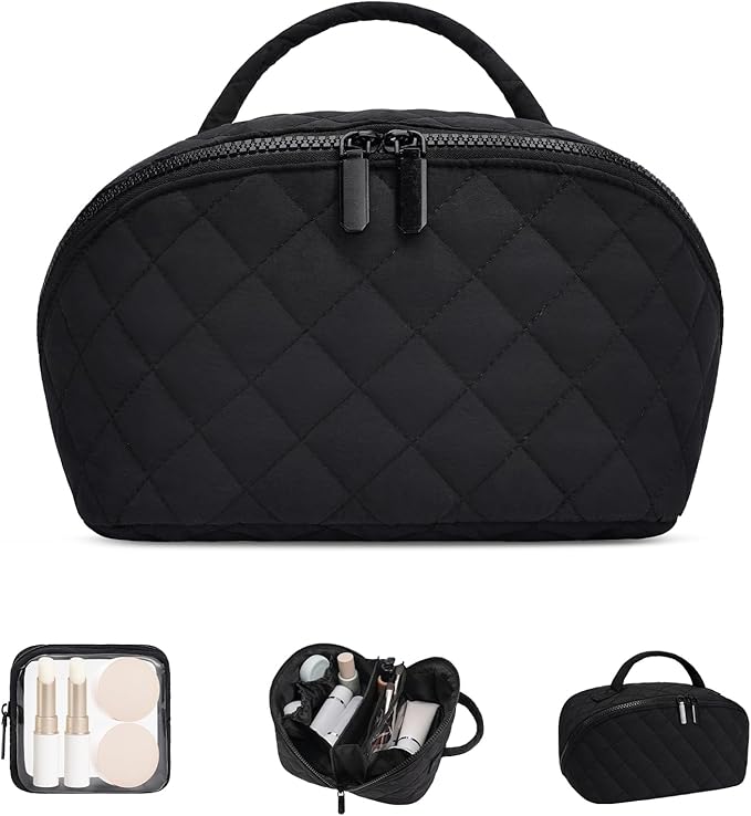 honitty Makeup Bag, Quilted Makeup Bag, Puffy Travel Make up Bags, Cosmetic Organizer Bag, Waterproof Toiletry Bag for Women