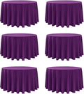6-Pack Purple Round Tablecloths, 120 Inches, Stain-Resistant Polyester for 5-6 Ft Round Tables - Washable Table Covers for Weddings, Banquets, Birthday Parties, Events