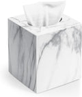 Square Tissue Box Cover, Marble Modern Facial Paper Holder, Cube Acrylic Tissue Holder Accessories for Bathroom Vanity Countertop, Bedroom Dresser, Night Stand, Desk, Office