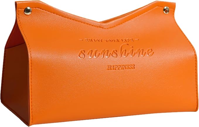 Beleda PU Leather Tissue Box Cover Rectangle Car Living Room Bedroom Kitchen Home Office Desktop Cute Tissue Box Decoration Modern Minimalist Nordic Napkin Holder Medium Tissue Organizer Box (Orange)