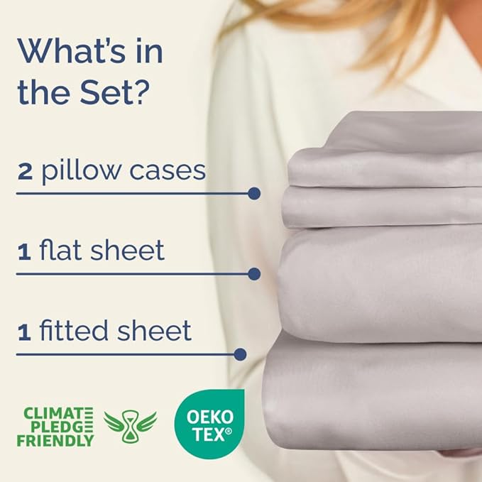 400 Thread Count Cotton Sheet Set - Cal King Size 100% Cotton Sheets - Easily Fits 8" to 16" Mattress - Silky-Soft, Wrinkle Free & Comfortable - Deep Pockets & Hotel Quality Bedding Set - Light Grey