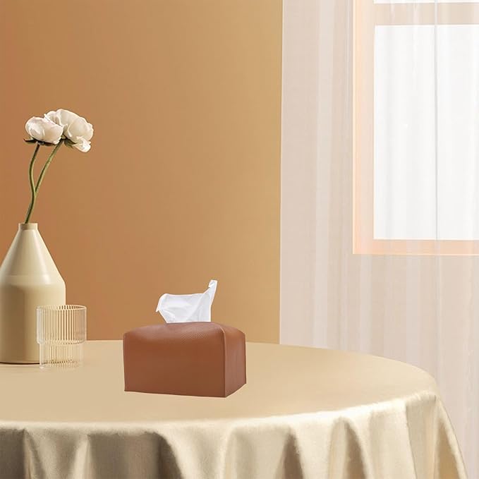 Hapforever 1PC Extra Large Rectangle Tissue Box Cover, PU Leather Rectangular Tissue Box Holder with Bottom Belt Plus Size Tissue Box Organizer for Bathroom/Car/Hotel/Office (9.5’’x5’’x5’’, Brown)