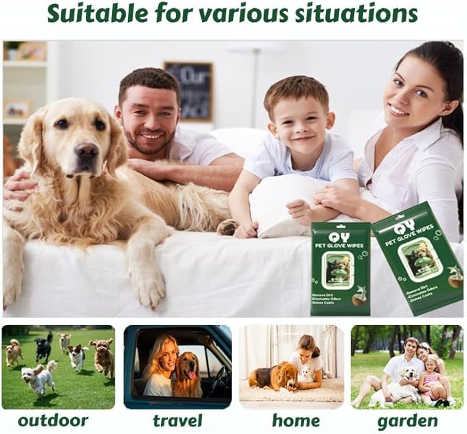 QingYa 10-Pack Pet Cleaning Glove Wipes with Lid | Extra Thick Dog & Cat Grooming Gloves | Rinse-Free Bath Wipes with Coconut, Aloe, Corn & Jojoba for Odor Control & Daily Care