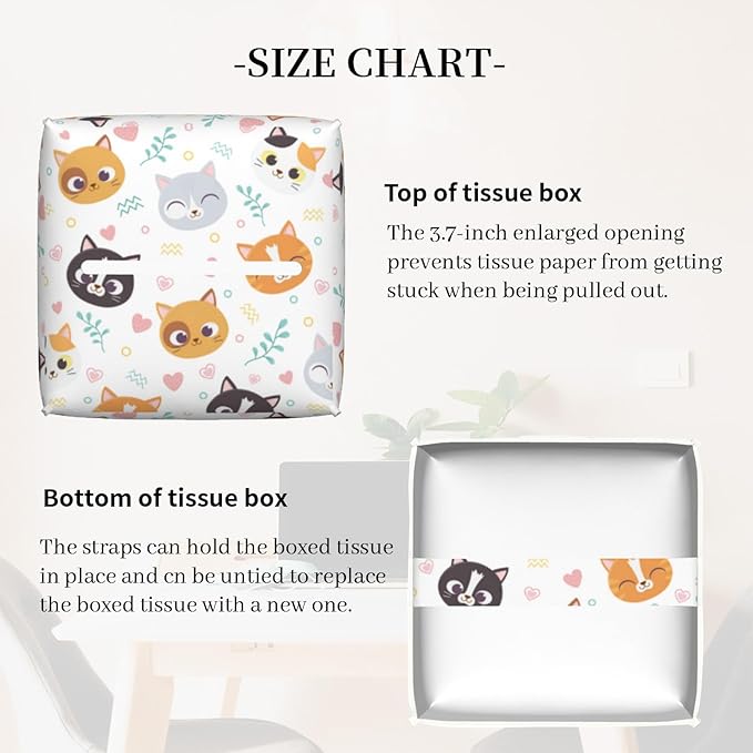 Tissue Box Cover Square, Cute Cats Face with Hearts Leather Tissue Box Holder Decorative Organizer for Bathroom, Home Office Car Decor