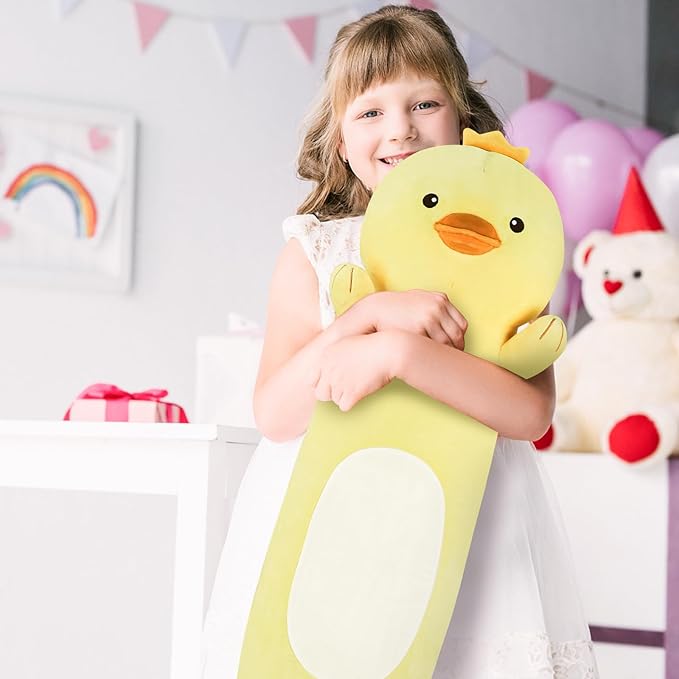 22” Long Duck Plush Body Pillow, Cute Duck Stuffed Animals, Soft Squishy Cuddly Pillow Plushies Toy Gifts for Kids Boys Girls, Birthdays, Halloween, Christmas