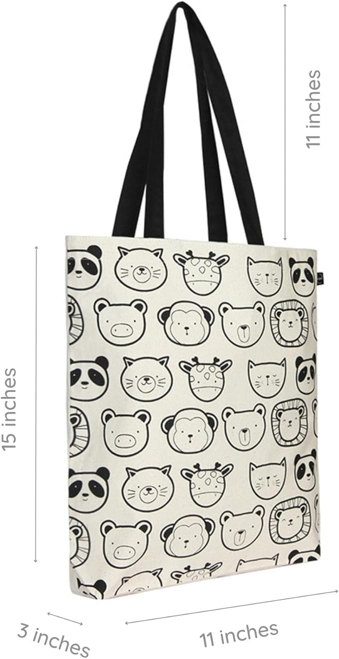 Ecoright Tote Bag for Women with Zipper, Small Tote Bag, Canvas Bag, Reusable Cotton Bag for Beach, Grocery, School & Work