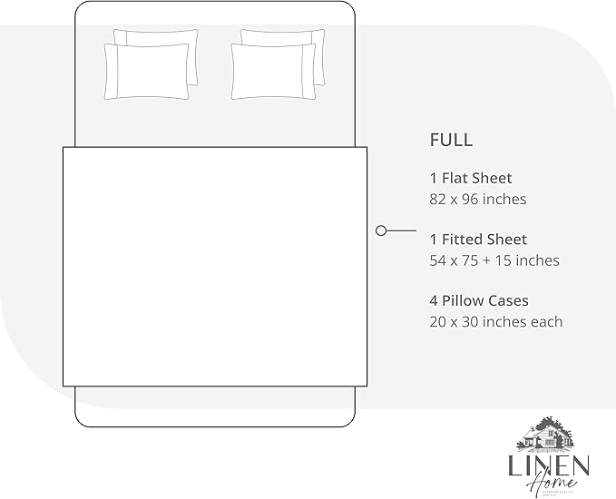 Linen Home 100% Cotton Percale Sheet Set, Full Size, White, Deep Pocket, 6 Pieces Set - 1 Flat, 1 Deep Pocket Fitted Sheet and 4 Pillowcases, Crisp Cool and Strong Bed Linen