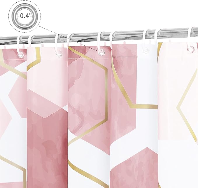Litabel Modern Long Shower Curtain for Bathroom, Pink Geometric Art Decor Waterproof Bath Curtain, Abstract Fabric Shower Curtain Sets for Home Decor, 72x78 Inch