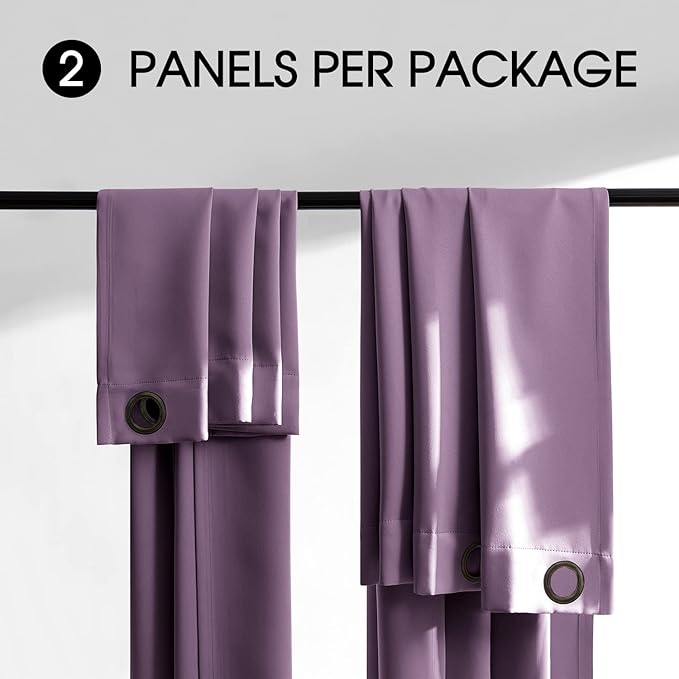 Rutterllow 100% Blackout Curtain 84 Inch Length 2 Panels Set, Room Darkening Thermal Insulated Window Treatment for Bedroom, Noise Reduction Privacy Drapes with Grommet Top for Living Room(Purple)