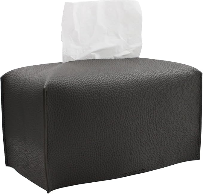 Livelab Tissue Box Cover, Rectangular Modern Decorative PU Leather Tissue Box Case Organizer Holder for Vanity Countertop, Night Stands, Livingroom, Office Desk & Car 9.5X5X5'' | Dark Gray