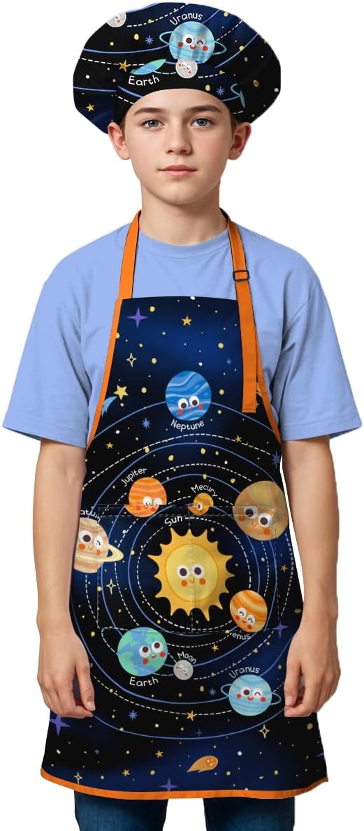 SANDJEST Kids Apron with Chefs Hat Set, Kitchen Apron Gifts