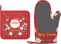 Oven Mitts and Potholders Christmas Snowman Silicone Glove Heat Resistant, Snow Birds Kitchen Gloves for Cooking, 2-Piece Set