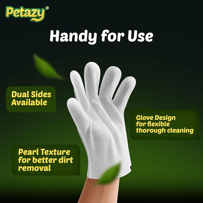 Petazy Pet Glove Wipes for Dogs & Cats – 25 Pack | Hypoallergenic, No Rinse, Extra Thick Cleaning Gloves with Aloe & Coconut Oil | Paws, Face, Ears & Butt | Travel Friendly, Gentle & Safe