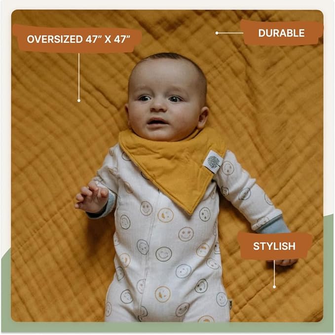 Parker Baby Muslin Blanket | 100% Soft Cotton Toddler Quilt & Baby Muslin Swaddle | Gender Neutral Design 47" x 47" Blanket
