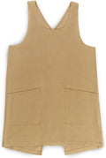 Solino Home Cross Back Linen Apron with Pockets for Gardening, Kitchen - Kelp Pinafore Smock Apron 100% Pure Linen for Men & Women - Handcrafted from European Flax