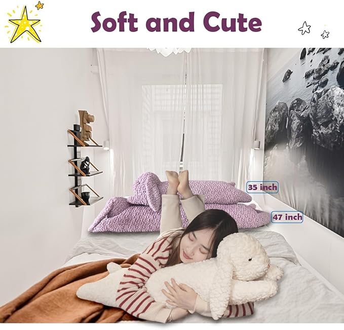 Hofun4U Rabbit Plush Pillow, Rabbit Stuffed Animal, Rabbit Plush Long Body Pillow Gift for Kids Adults (White,47 inch)