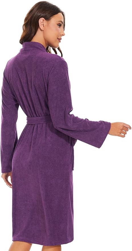 Knuffnee Women Bath Robes Terry Cloth Towel Robe Knee Length Bathrobe with Pockets