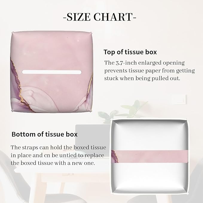Tissue Box Cover Square, Pink Golden Liquid Marble Leather Tissue Box Holder Decorative Organizer for Bathroom, Home Office Car Decor