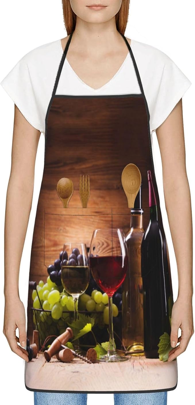 Vintage Glasses Wine Grapes Oven Mitts and Pot Holders with Apron Set of 5 Silicone Kitchen Mitten Gloves and Non-Slip Potholders Apron Set Heat Resistant Oven Gloves Hot Pads for Kitchen