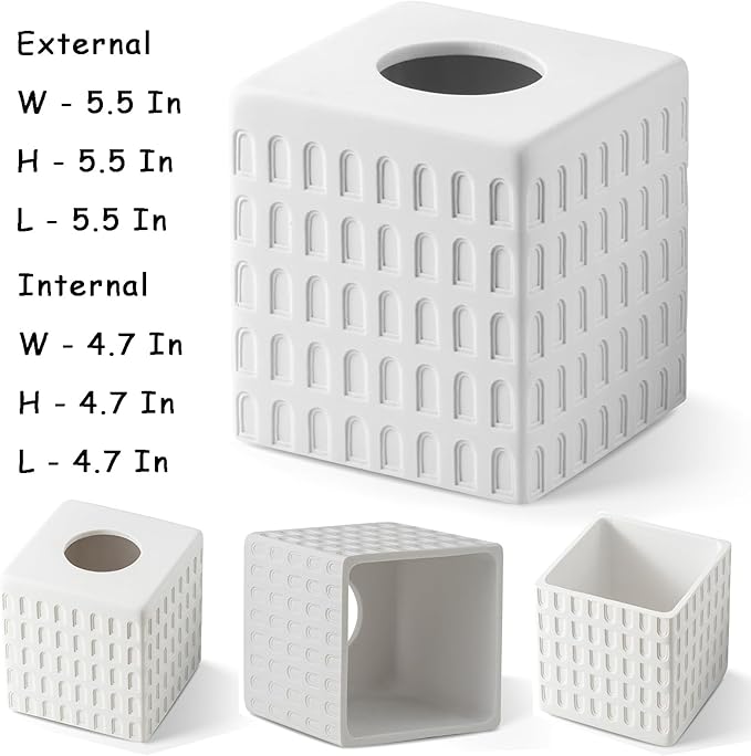 Colosseum Tissue Box Cover,Square Tissue Box Holder for Home Decor,Bathroom Countertop,Tabletop,Bedside Table,Office - Marble White