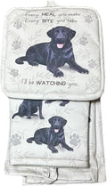 Black Labrador 3-Piece Kitchen Set - Oven Mitt, Pot Holder & Kitchen Towel Set, Heat Resistant up to 420 F, Soft Quilted Cotton for Cooking, Baking, BBQ, Pet Lover Gifts (Labrador Black)