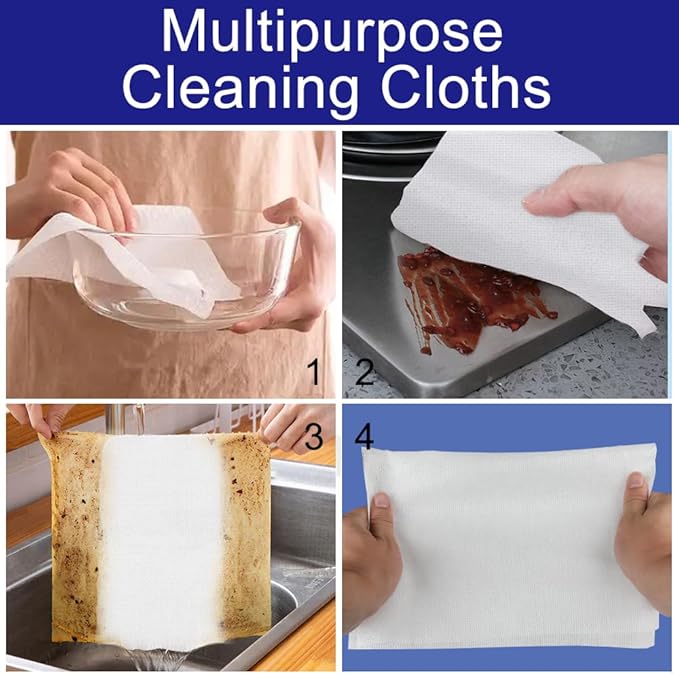 GLOYY Disposable Dish Cloth and Cleaning Handi Wipes, 100ct, Multi-Use Rags for Kitchen, Bathroom and Windows, White