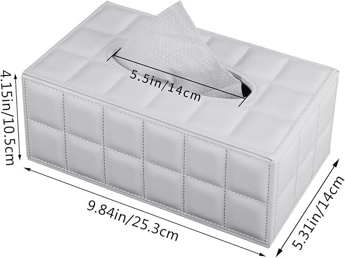 XNONE Tissue Box Cover Rectangle Tissue Box Holder PU Leather Facial Organizer with Magnetic Bottom,Decorative Napkin Caddy for Vanity Dresser Night Stand Table Countertop Home Office Car,White