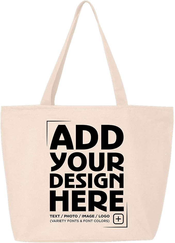 shop4ever Personalized Custom Design Your Own Heavy Canvas Tote with Zipper Reusable Shopping Bag Customizable Gift