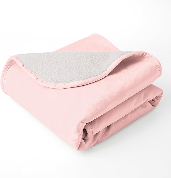 Bigbeer Waterproof Dog Blankets for Large Dogs, Washable Pet Blanket for Indoor Cats, Plush Sherpa Puppy Throw Furniture Protector for Bed Couch Sofa(40"x50",L,Pink)