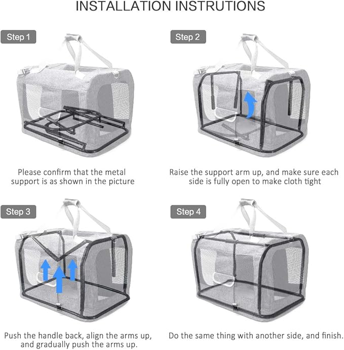 Petseek Extra Large Cat Carrier Soft Sided, Portable Small Dog Carrier for 2 Cats, 24"x16.5"x16" Car Travel Folding Comfortable Design with Bowl, Grey