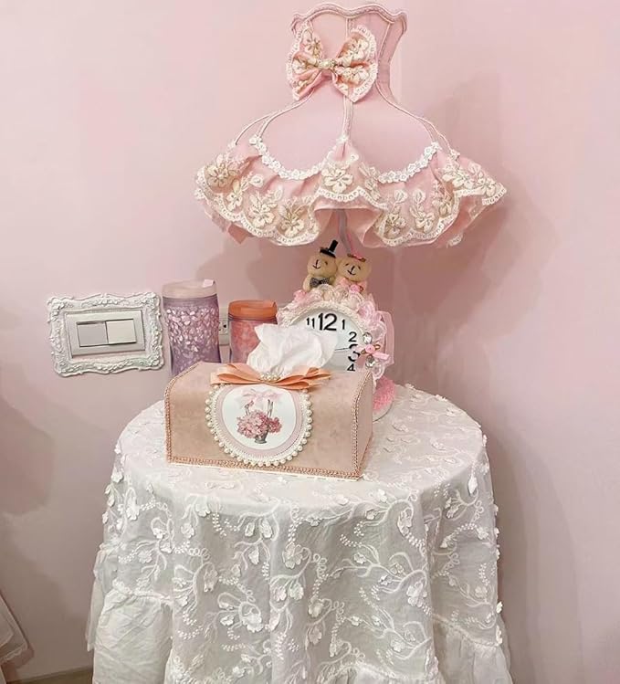 Tissue Cover Holder Fabric Art Cute Tissue Box Cover Dispenser Napkin Organizer for Bathroom Bedroom Office and Car (C-Pink)